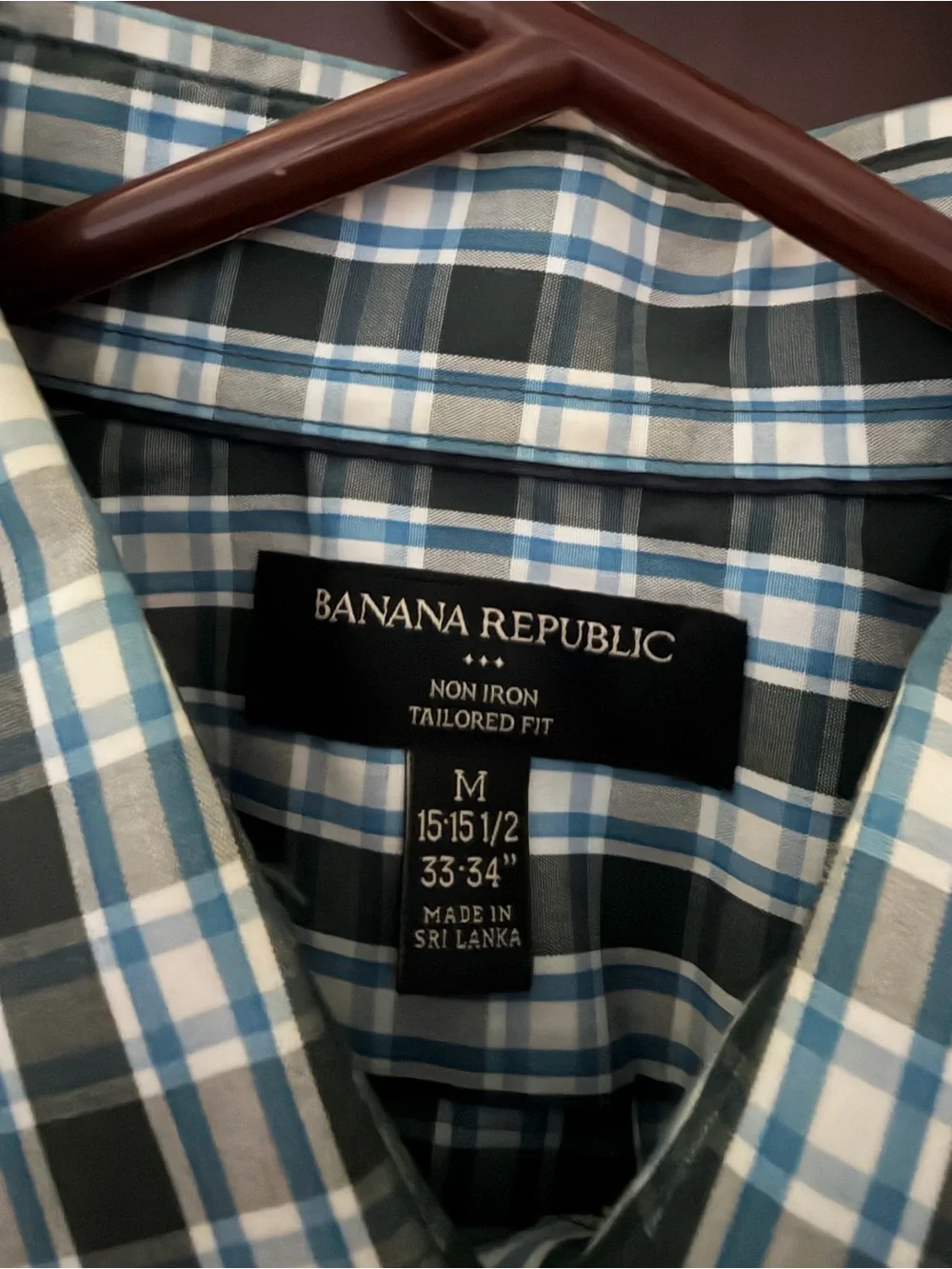Banana Republic Men's Dark Green and White Plaid Button-Down Shirt